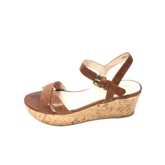 Stuart Weitzman Cognac Leather Cork Platform Wedge - Picture 8 of 12